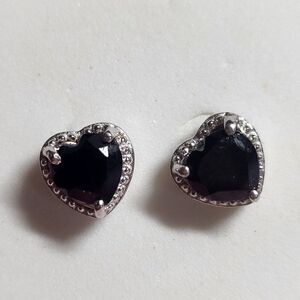 Black Spinel Heart Sterling Silver Stud Earrings